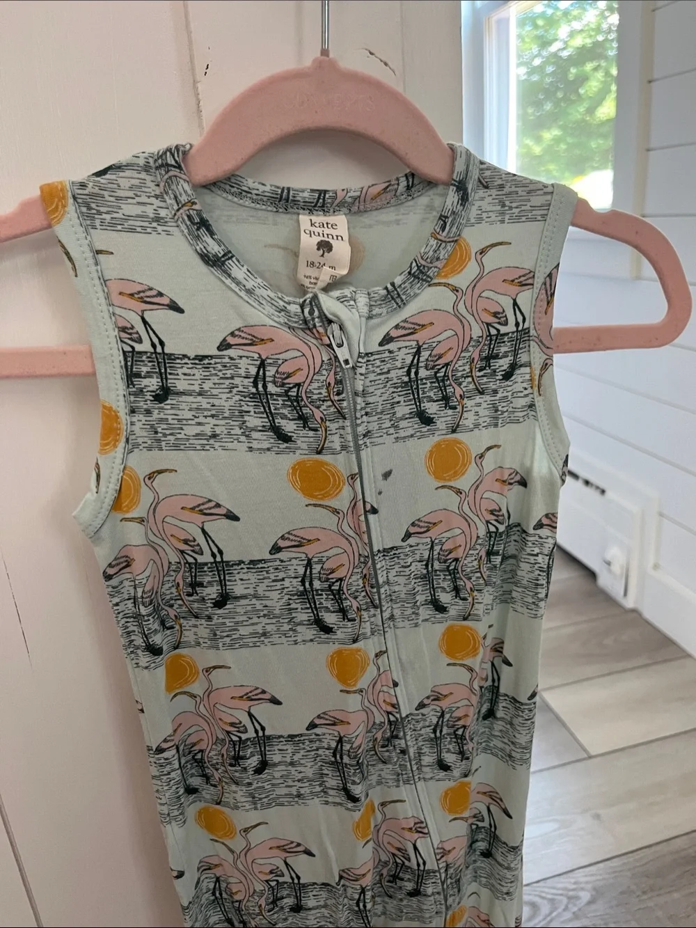 kate quinn Mint Flamingo Print zip-up onesie 18-24 mos 🦩